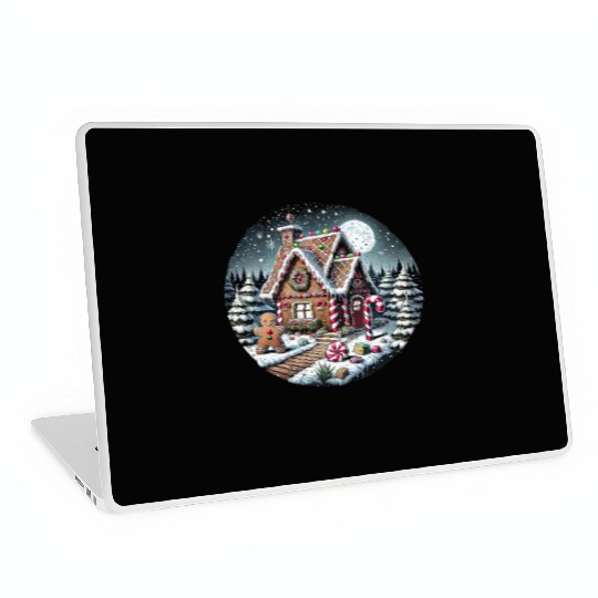 Christmas Gingerbread House with Candy Canes Laptop Skins