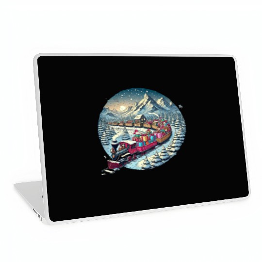 Christmas Train of Gifts through Snowy Peaks Laptop Skins