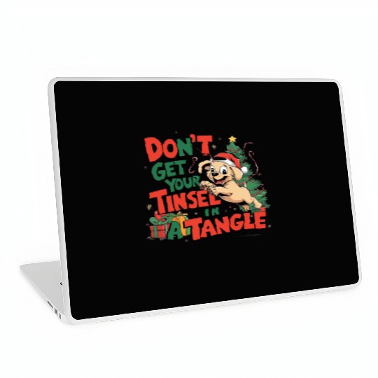 Puppy Tinsel in a Tangle Laptop Skins