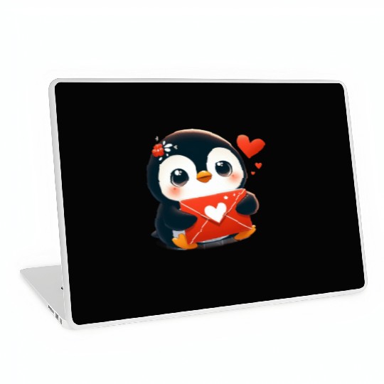 Penguin Valentine Mail with Heart Laptop Skins