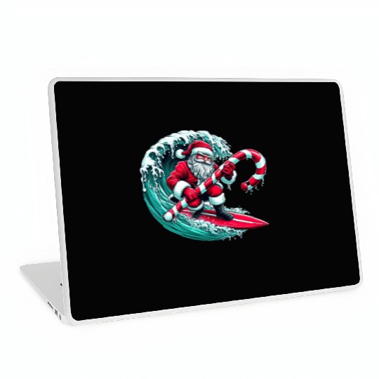 Santa Surfing Candy Cane Wave - Christmas Gifts Laptop Skins