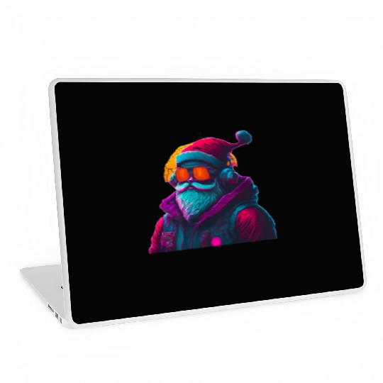 Retro Cool Santa Claus with Headphones Neon Colors Laptop Skins