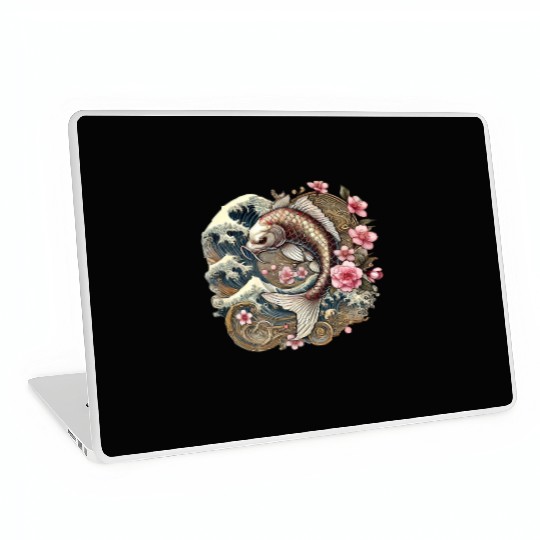 Elegant Koi Fish and Cherry Blossom Design Laptop Skins