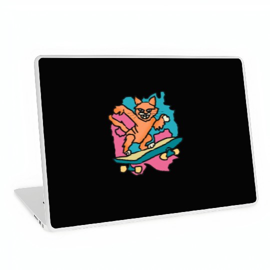 Street Retro Cat on Skateboard | Funny Laptop Skins