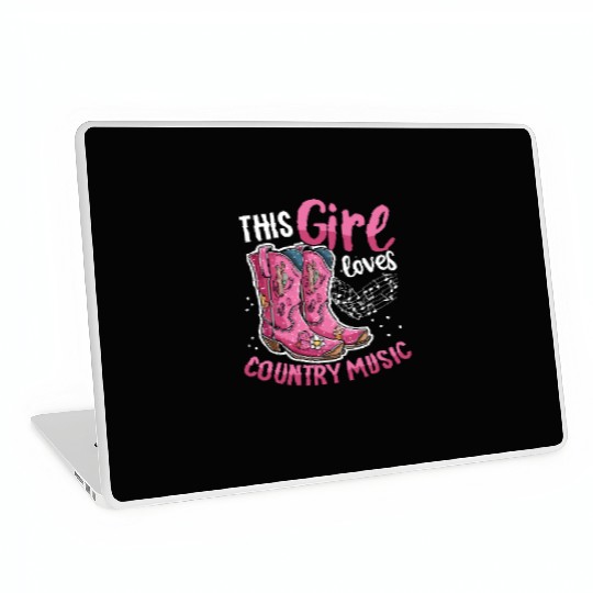 This girl Loves Country Music Pink Cowboy Boots Laptop Skins