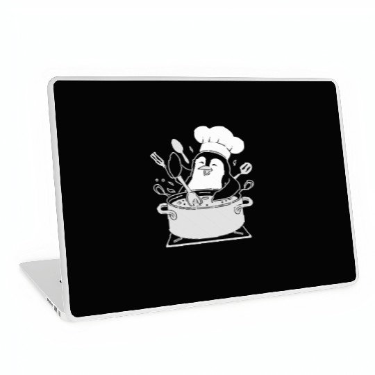Chef Penguin Cooking with Utensils in Pot Laptop Skins
