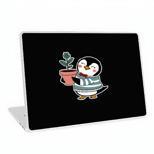 Gardending Gardener Penguin with Plant Pot Laptop Skins