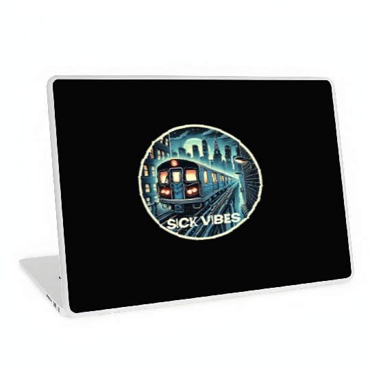 Retro Futuristic Subway Train - Neon Cyberpunk Cit Laptop Skins