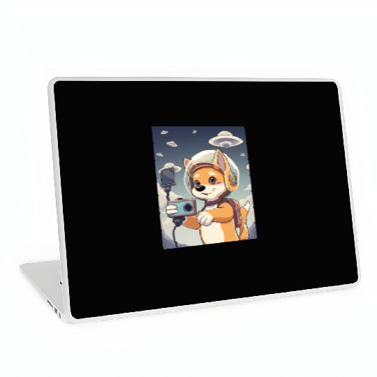 Funny Dog Rescue Anime Selfie with UFOs Weird Laptop Skins
