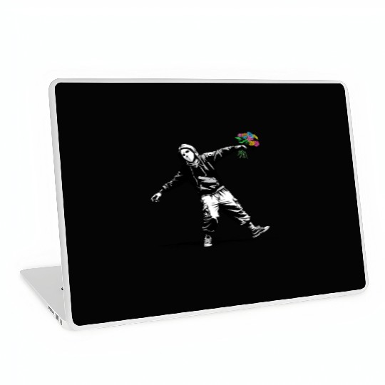 Banksy Protester Throwing Flowers Laptop Skins