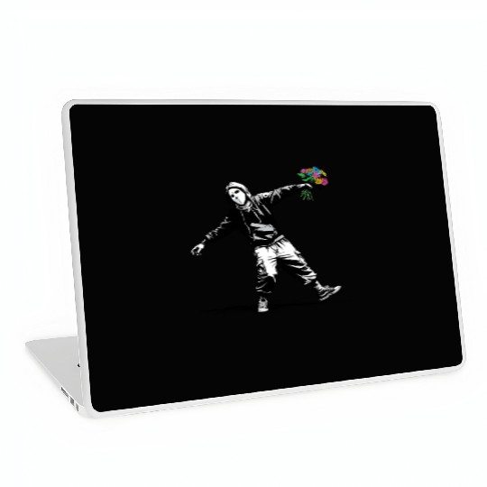 Banksy Protester Throwing Flowers Laptop Skins