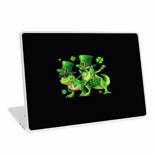 Happy St Patricks Day Dinosaur T-rex Dabbing Laptop Skins