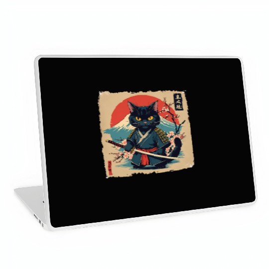 samurai cat Laptop Skins