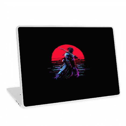 Cyberpunk Samurai Warrior Under Neon Moon Laptop Skins