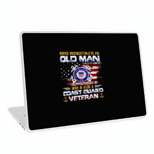 Never Underestimate Old Man US Coast Guard Veteran Laptop Skins
