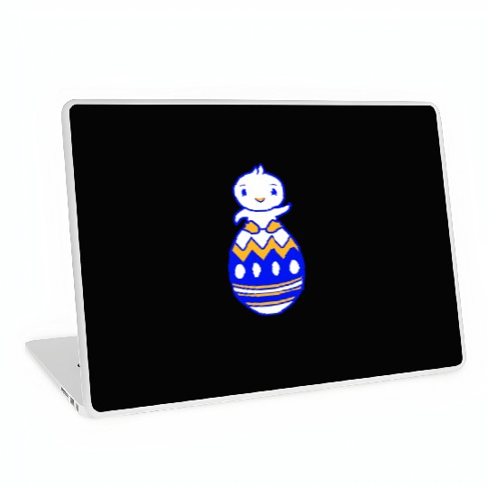 Chick Sits On Giant Easter Egg Waving Easter Sweet Laptop Skins
