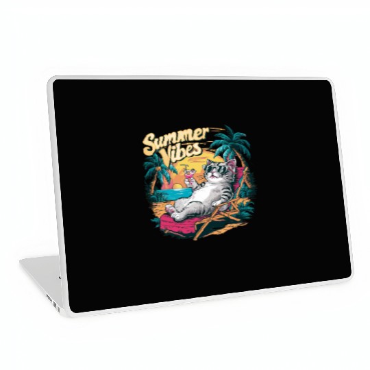 Cool Cat Summer Vibes – Beach Relaxation Aesthetic Laptop Skins