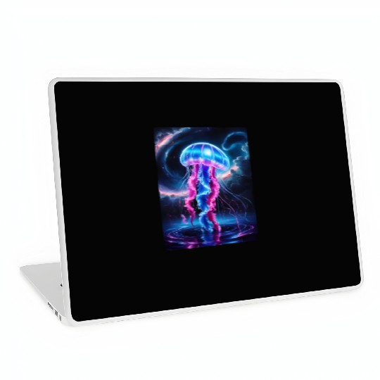 A mesmerizing neon jellyfish gracefully floating Laptop Skins