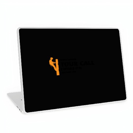 Orange silhouette of a lineman climbing a utility Laptop Skins