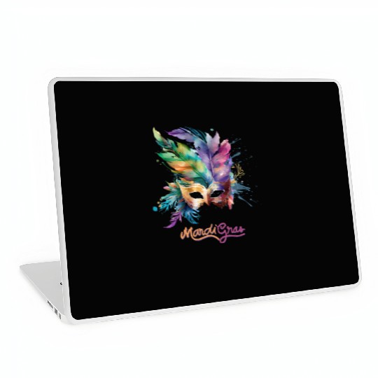 Colorful Mardi Gras Mask Feather Party Design Laptop Skins