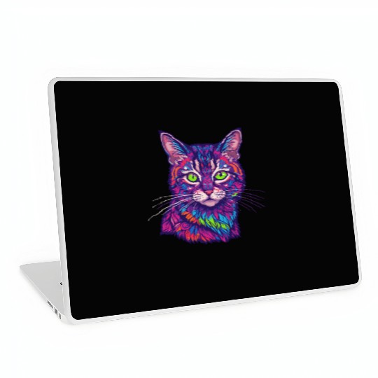 psychedelic cat illustration Laptop Skins