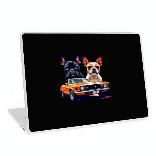 French Bulldogs with Classic Muscle Car – Retro Vi Laptop Skins
