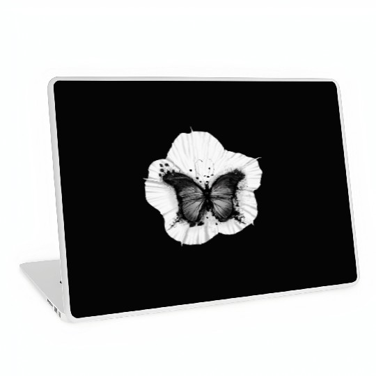 Black Butterfly rests on a Moon Flower Laptop Skins