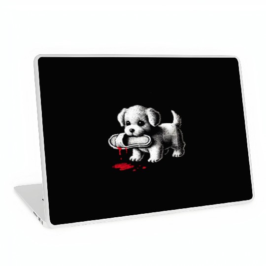 Cute Puppy with Slipper Laptop Skins Dark Humor Dog Lover