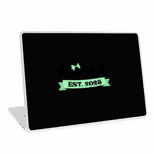 Mama Est. 2025 - Light Green Bow Maternity Design Laptop Skins