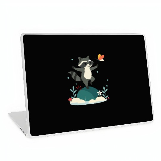 Playful Dancing Raccoon with Butterfly Laptop Skins