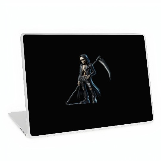 Dark Skeleton Warrior with Scythe and Hooded Jacke Laptop Skins