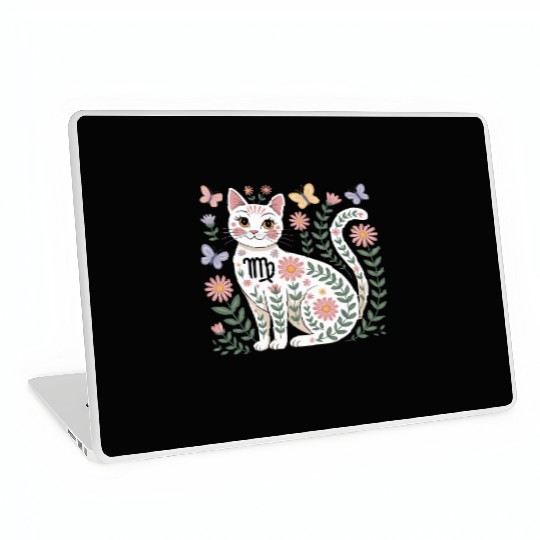 Virgo Zodiac Cat with Daisies Laptop Skins