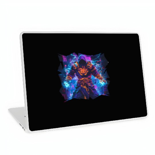 Bright Magician With Energy Aura In Neon Colors Laptop Skins