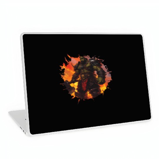 Warrior With Ax In A Flaming Battle Backdrop Laptop Skins