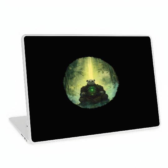 Meditating Panda Monk in a Glowing Bamboo Grove Laptop Skins