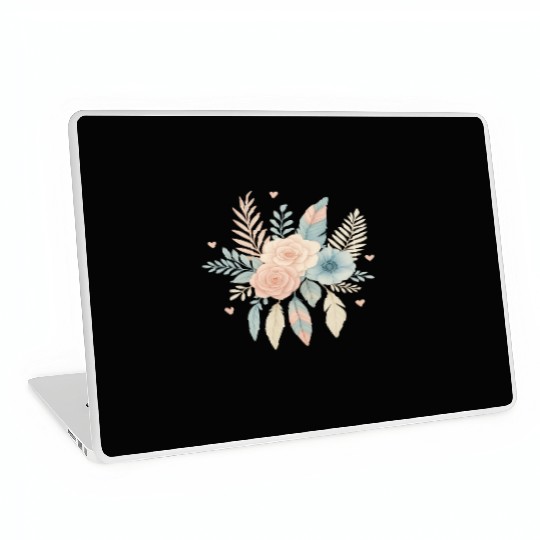 Boho Floral Watercolor Feather Bouquet - Aesthetic Laptop Skins