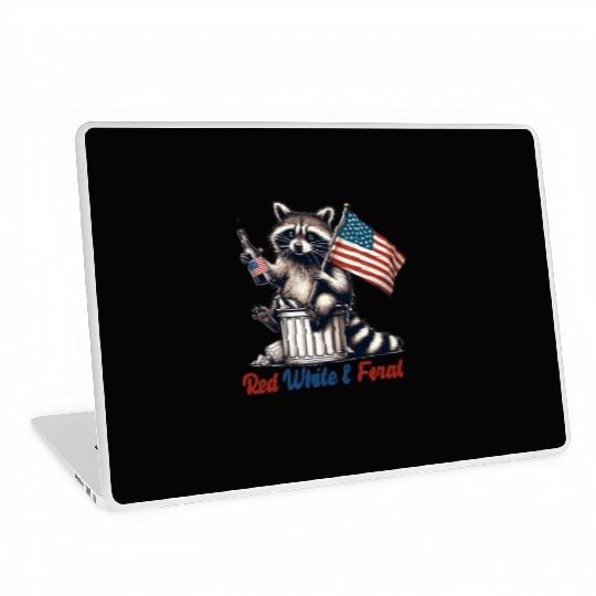 Red White and Feral Raccoon 4th July Laptop Skins
