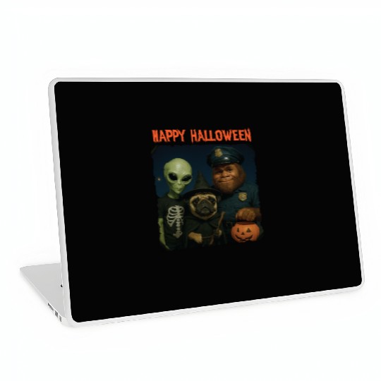Bigfoot Alien Pug Funny Halloween Trick or Treat Laptop Skins