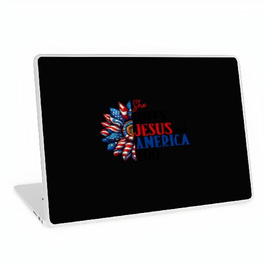 She Loves Jesus and America Too 4th of July Laptop Skins