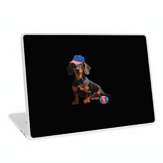 Dachshund dog baseball lover us flag Laptop Skins
