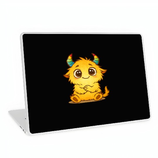 Cute Yellow Monster with Rainbow Horns Laptop Skins