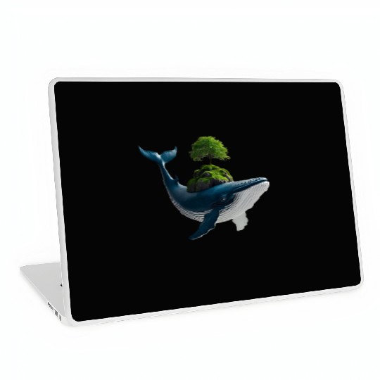 Whimsical Whale with Island and Tree Laptop Skins