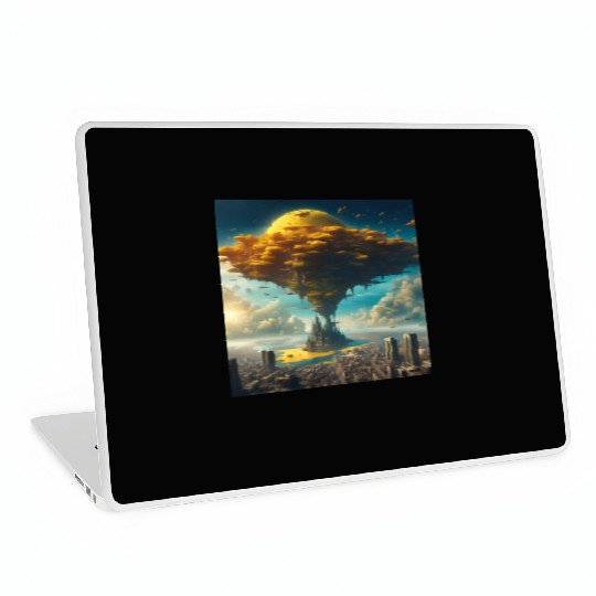Sci-Fi Alien City: Floating Planet Twilight Scene Laptop Skins