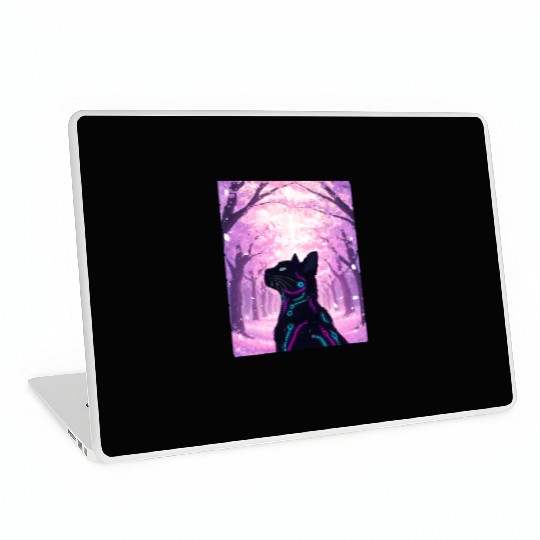 Midnight Cyber Cat | Pink Cherry Blossom Forest Laptop Skins