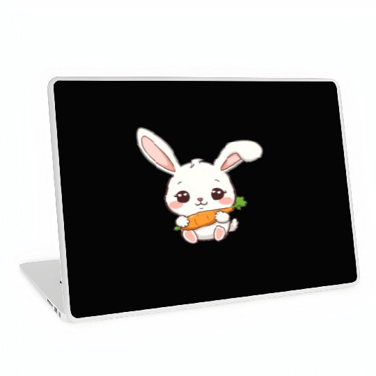 Cute Bunny with Carrot Illustration Laptop Skins