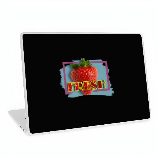 Vivid Strawberry with Fresh Text Laptop Skins