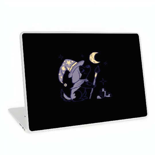 Mystical Moon Wizard Illustration Laptop Skins