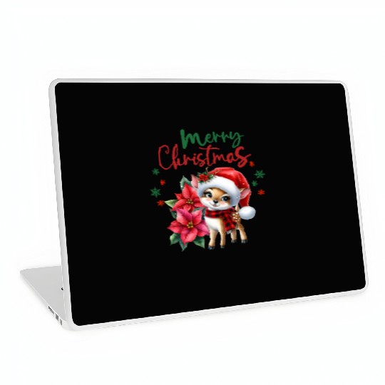 Festive Christmas Puppy with Poinsettia Laptop Skins