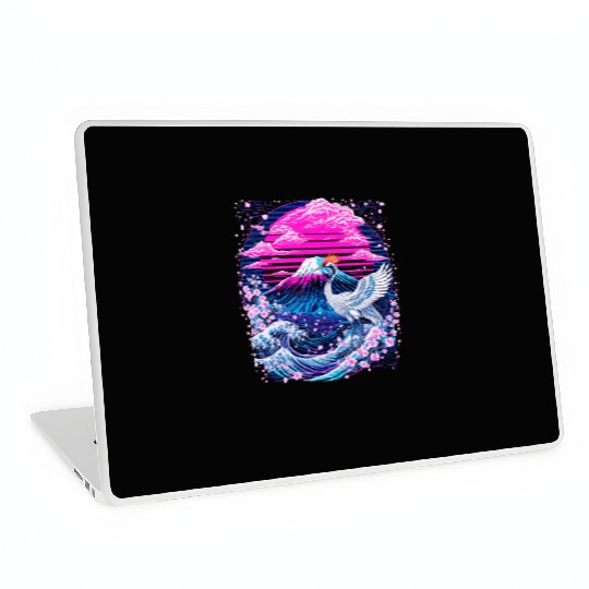 Neon Sakura Crane & Mount Fuji Scene Laptop Skins
