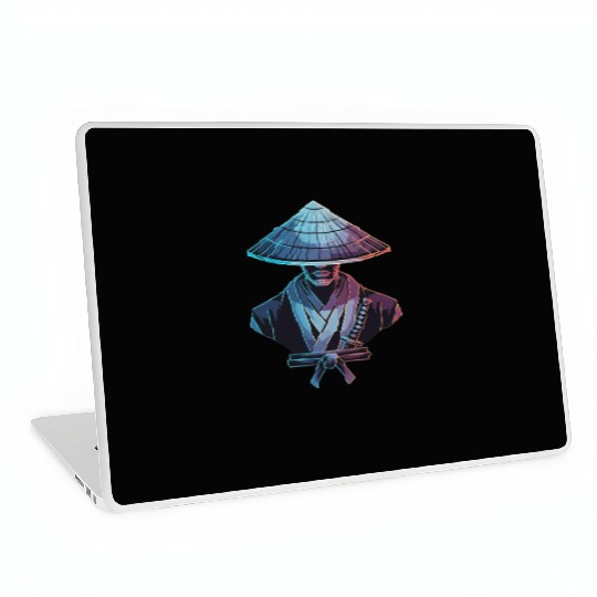 Futuristic Samurai with Neon Hat Laptop Skins